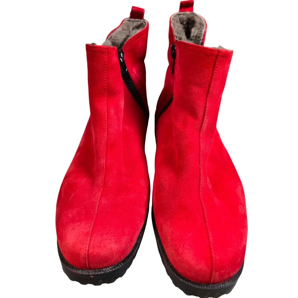 BRUNATE Red Suede Shearling Lined Ankle Boots Women's Size 37‎ Made in Italy